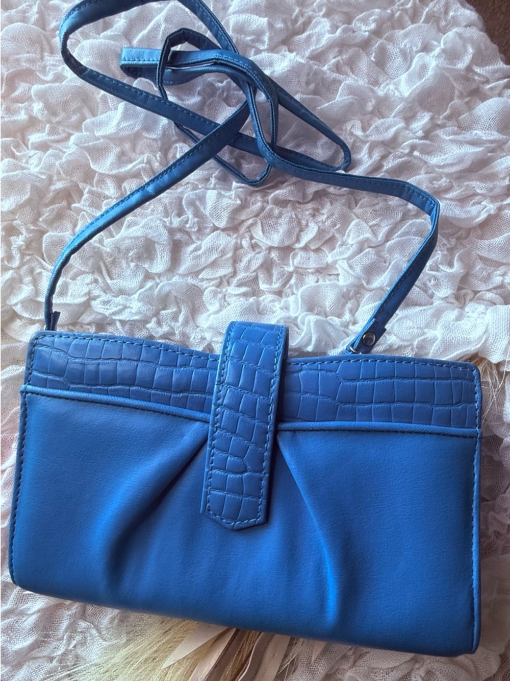 Blue Buxton Crossbody Purse with Croc-Trim design